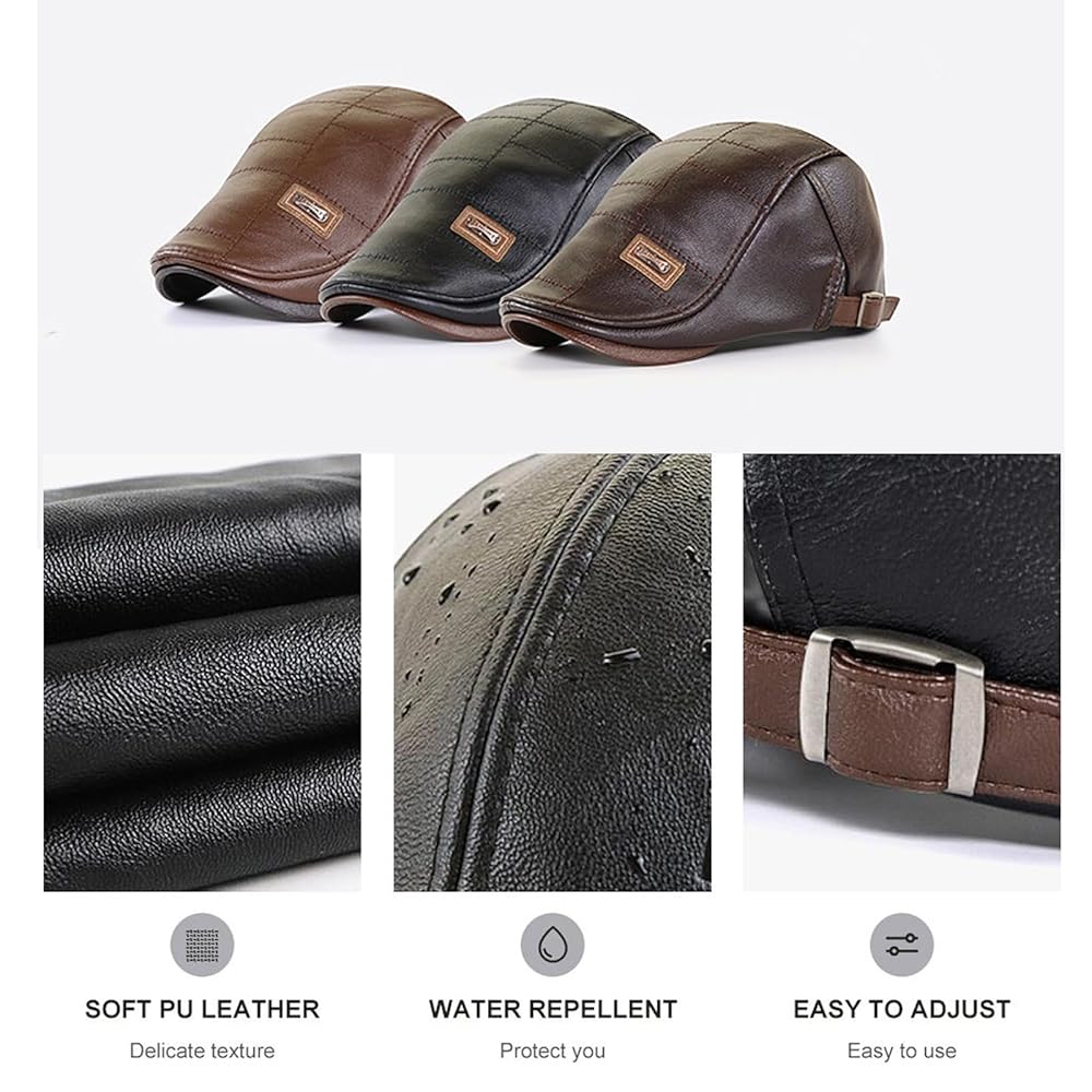 ●ANOETIC● ANC LOGO LEATHER BERET LONGLUAN Leather Beret, 2023 Trendy Leather Beret, Men